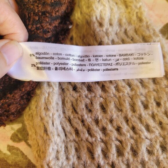 Zara Crotched Knit Fuzzy Crop Top Tan & Brown Womens Size L - Picture 6 of 10